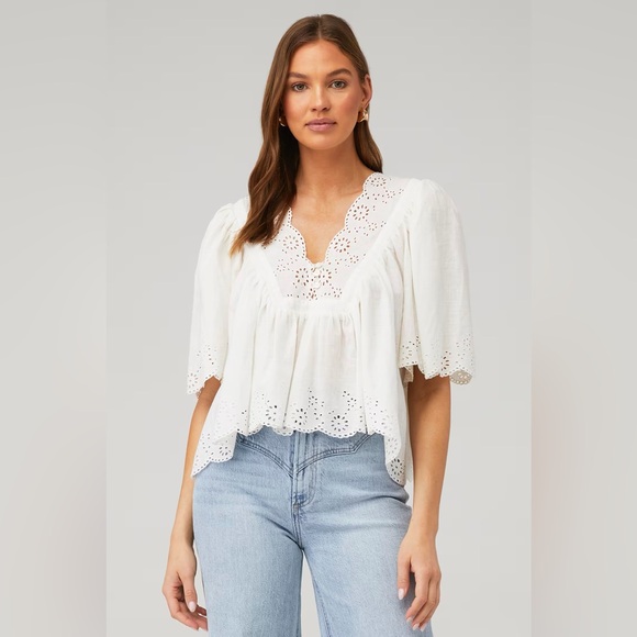 🌻🆕FREE PEOPLE Costa Eyelet Top-Bright White-Size Medium - Picture 8 of 16
